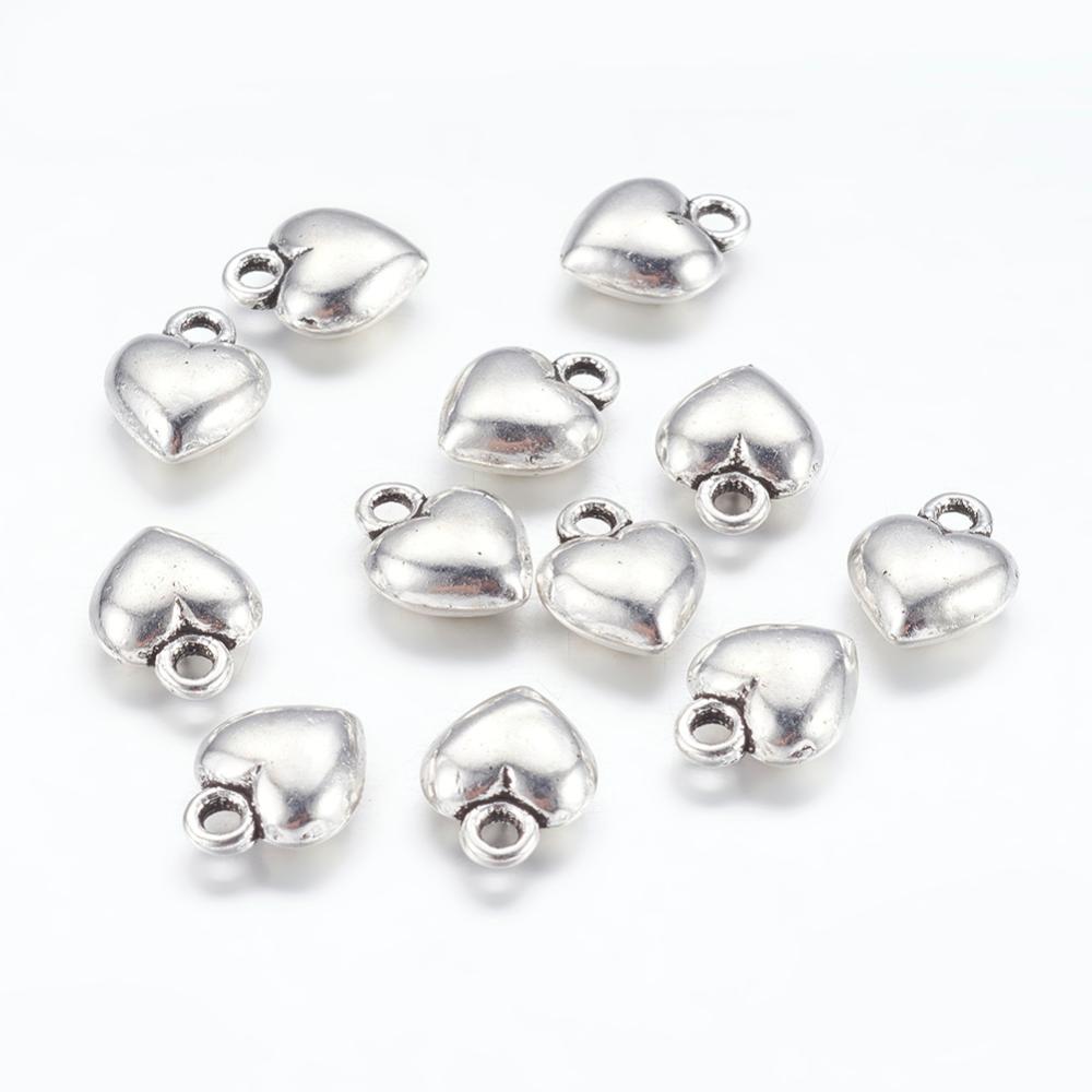 PandaHall Antique Silver Alloy Heart Charms, Lead Free and Cadmium Free, 11.5mm long, 9mm wide, 4.5mm thick, hole: 1.5mm Alloy Heart
