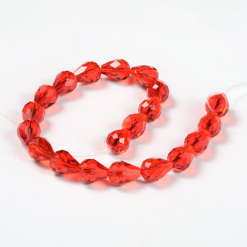 PandaHall Faceted Drop Imitation Austrian Crystal Glass Bead Strands, Grade AAA, Red, 10x8mm, Hole: 1mm; about 20pcs/strand, 8" Glass Drop...