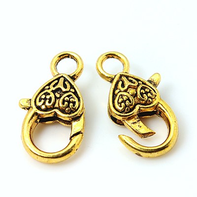 PandaHall Tibetan Style Heart Lobster Claw Clasps, Lead Free and Cadmium Free, Mother's Day Jewellry Making, Antique Golden, about 25.5mm...