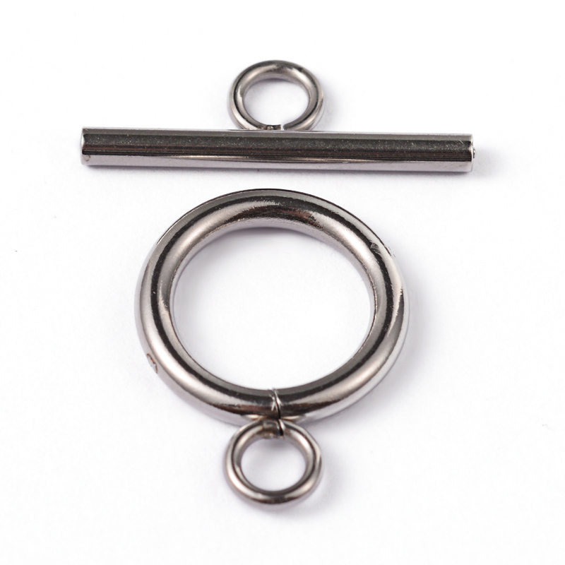 PandaHall 304 Stainless Steel Toggle Clasps, Ring, Stainless Steel Color, Ring: 19x14x2mm, Bar: 20x7x2mm, Hole: 3mm Stainless Steel Ring