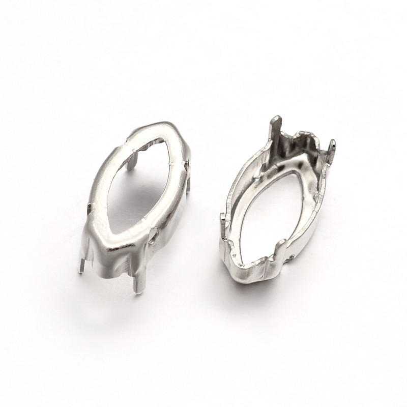 PandaHall Horse Eye Brass Rhinstone Claw Settings, Open Back Bezel, Within the Error Range of 1mm, Platinum, 10x5x0.4mm; Fit for 5x10mm...