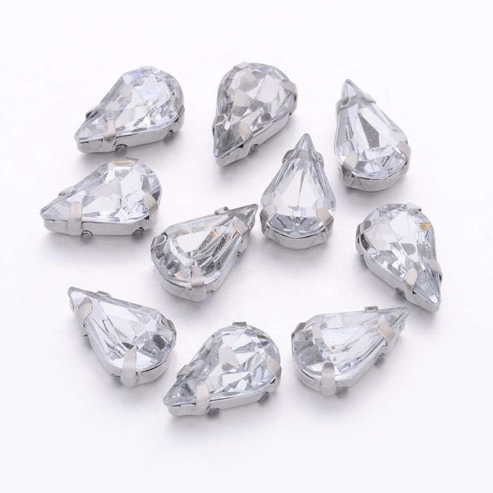 PandaHall Sew on Rhinestone, Acrylic Rhinestone, with Brass Prong Settings, Garments Accessories, Drop, Clear, Platinum Metal Color...