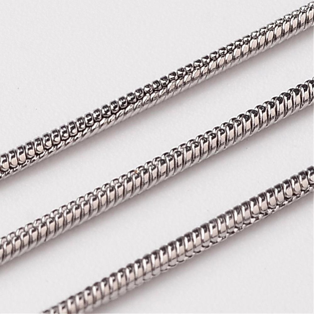 PandaHall 304 Stainless Steel Snake Chains, Stainless Steel Color, 1mm Stainless Steel