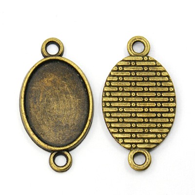 PandaHall Tibetan Style Cabochon Connector Settings, Nickel Free, Oval, Antique Bronze, Tray: 15x28mm; 28x15x1.8mm, Hole: 2mm Alloy Oval