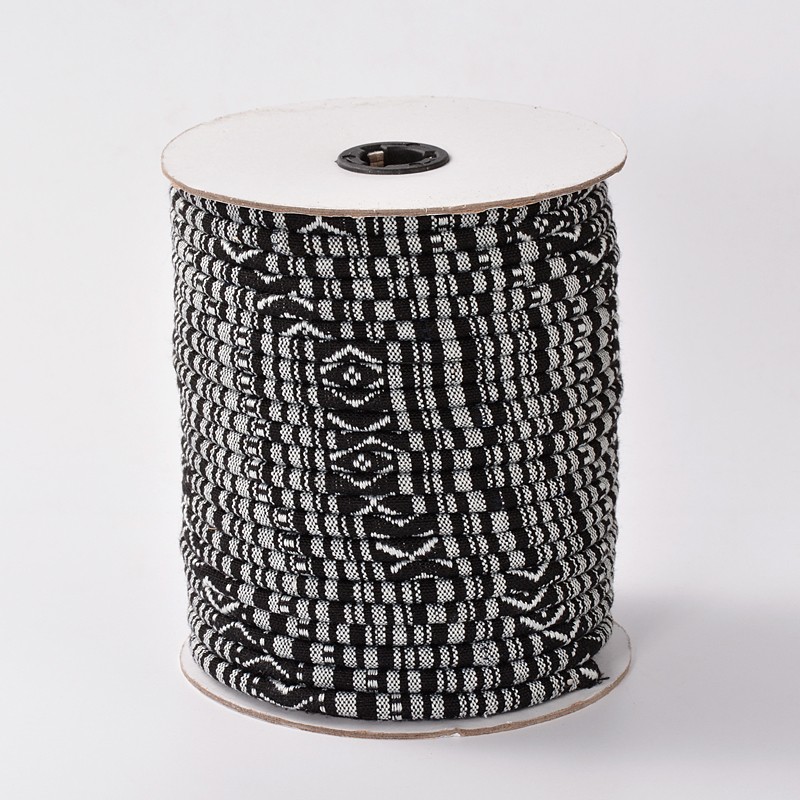 PandaHall Rope Cloth Ethnic Cords, Black, 6mm; about 50yards/roll Cloth Black