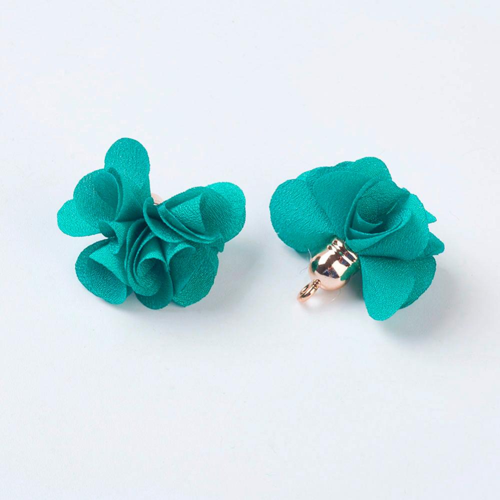 PandaHall Cloth Pendant Decorations, with Acrylic Findings, Flower, DarkCyan, 25~30x28~35mm, Hole: 2mm Cloth Flower Cyan