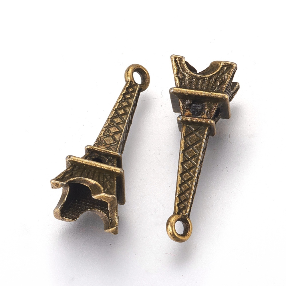 PandaHall Tibetan Style Pendants, Eiffel Tower Charm for Bracelet Making, Lead Free and Cadmium Free, Antique Bronze Color, 24x8x7mm, Hole...