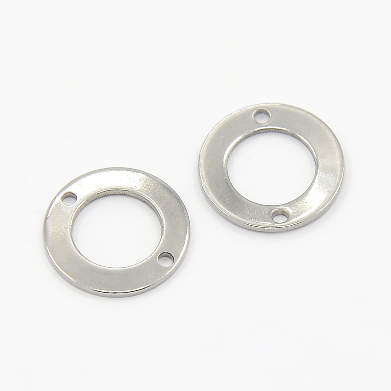 PandaHall 304 Stainless Steel Slice Links, Donut, Stainless Steel Color, 13x1mm, Hole: 1mm Steel Donut