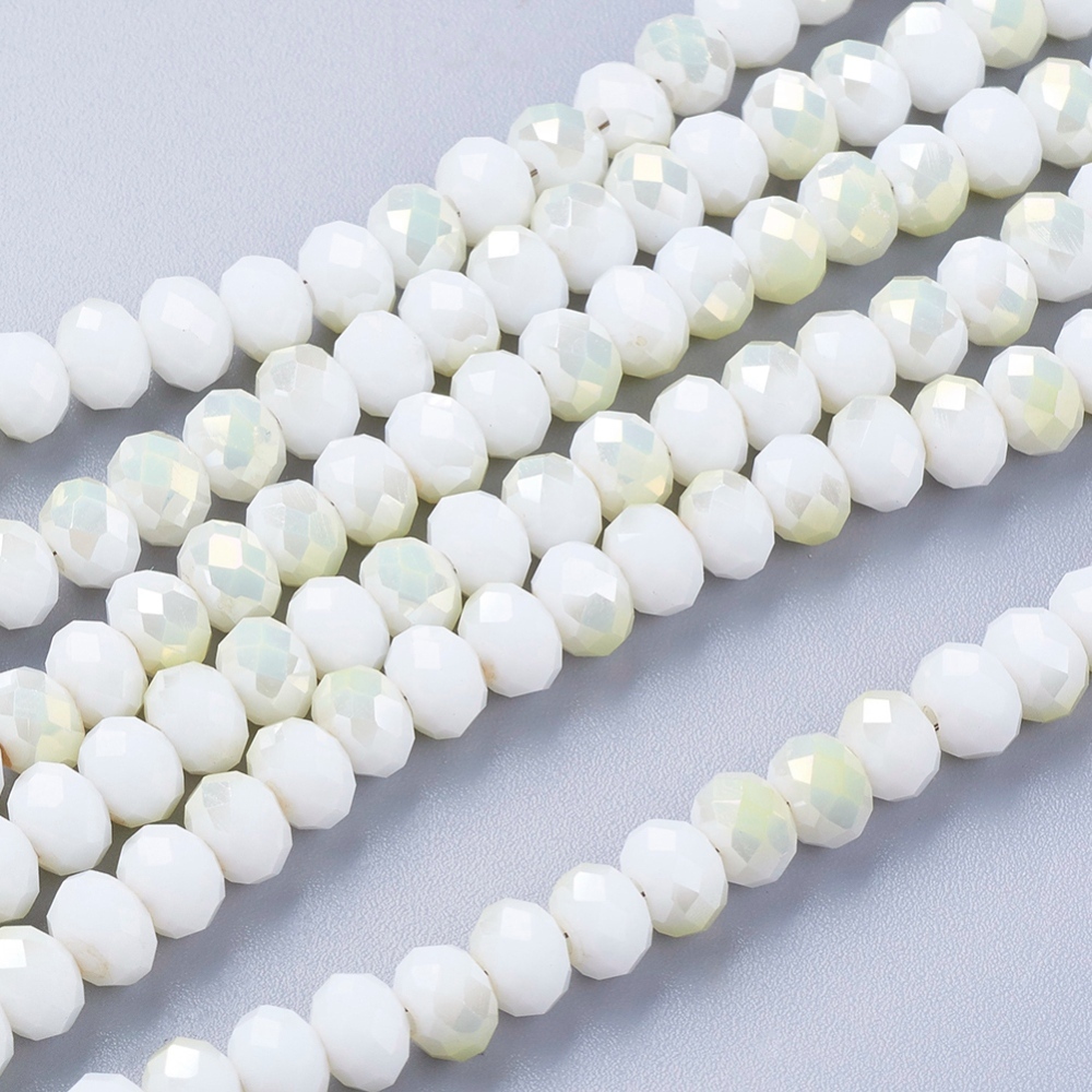 PandaHall Electroplate Glass Faceted Rondelle Beads Strands, Imitation Jade, Half Plated, WhiteSmoke, 6x4mm, Hole: 1mm; about 100pcs/strand...