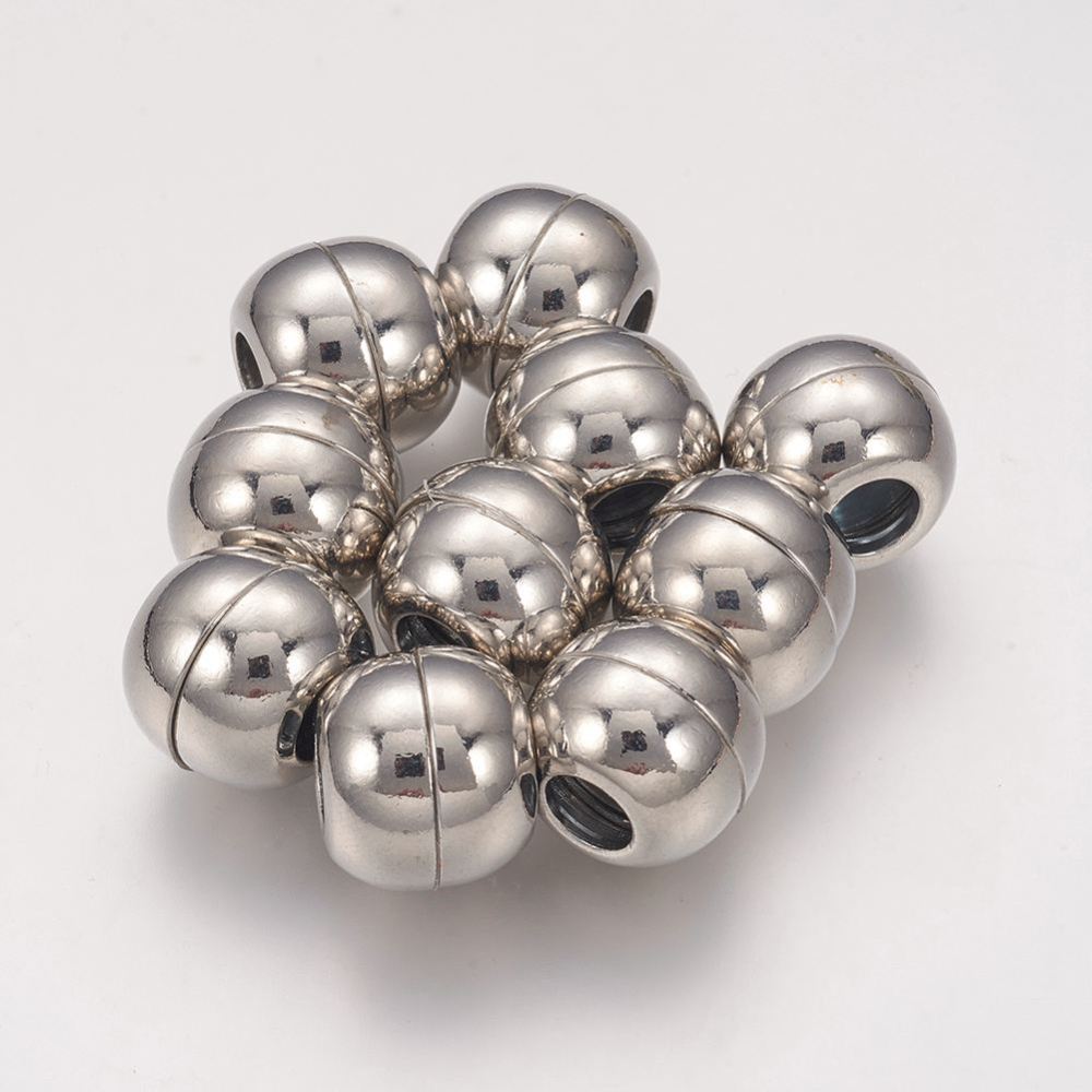 PandaHall Platinum Brass Magnetic Clasps, Rondelle, 12x14mm, Hole: 6mm Brass Rondelle