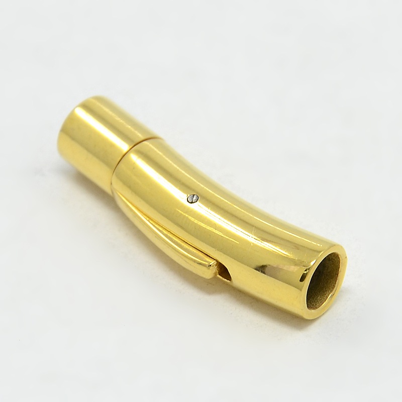 PandaHall 304 Stainless Steel Bayonet Clasps, Column, Golden, 26x6mm, Hole: 3mm Stainless Steel