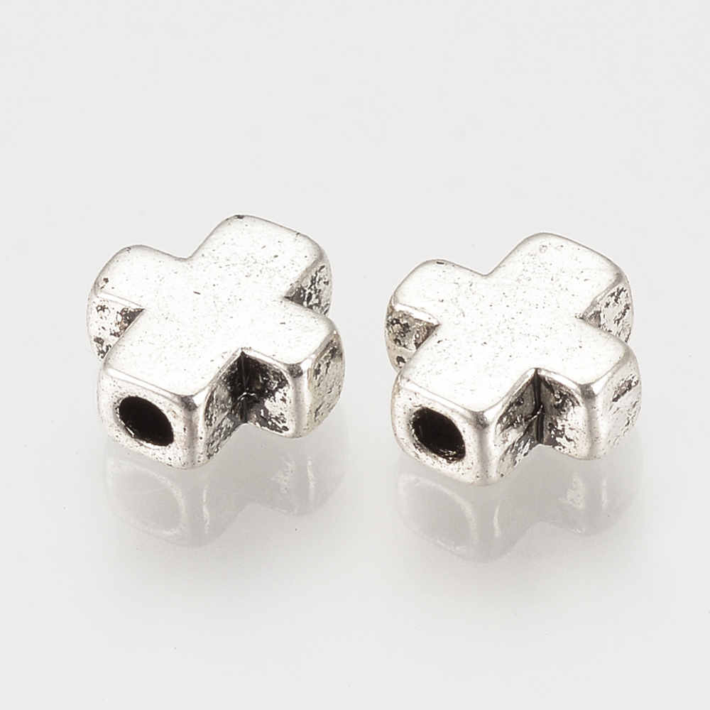 PandaHall Tibetan Style Alloy Beads, Cross, Cadmium Free & Lead Free, Antique Silver, 8.5x8x3.5mm, Hole: 1.5mm Alloy Cross