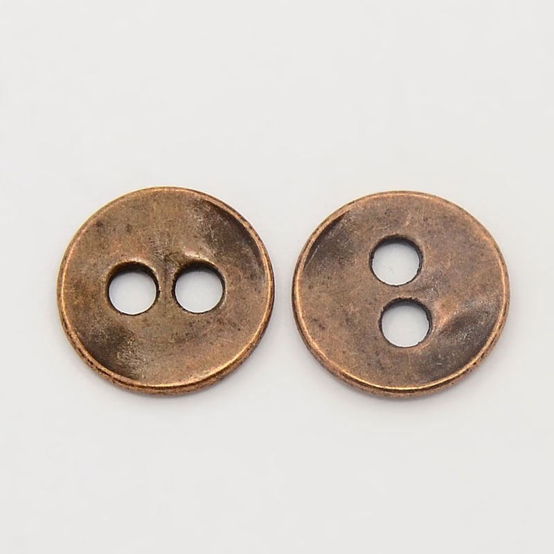 PandaHall Tibetan Style Buttons, Lead Free & Nickel Free, Flat Round, Red Copper, 13x2mm, Hole: 2.5mm Alloy Flat Round