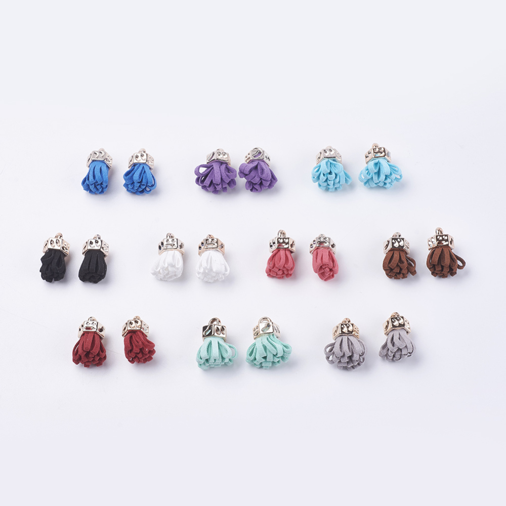 PandaHall Faux Suede Cord Tassel Pendant Decorations, with CCB Plastic Cord Ends, Rose Gold, Mixed Color, 24x13x11mm, Hole: 3mm Suede...