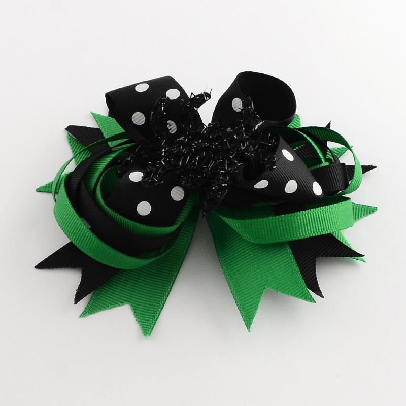 PandaHall Halloween Grosgrain Bowknot Alligator Hair Clips, with Iron Clips, Platinum, Green, 110x130mm Polyester Green
