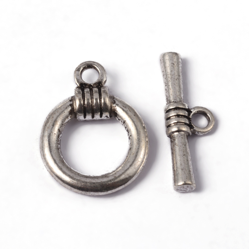PandaHall Tibetan Silver Toggle Clasps, Lead Free and Cadmium Free, Round, Antique Silver, Round: about 14mm wide, 18.5mm long, Bar: about...