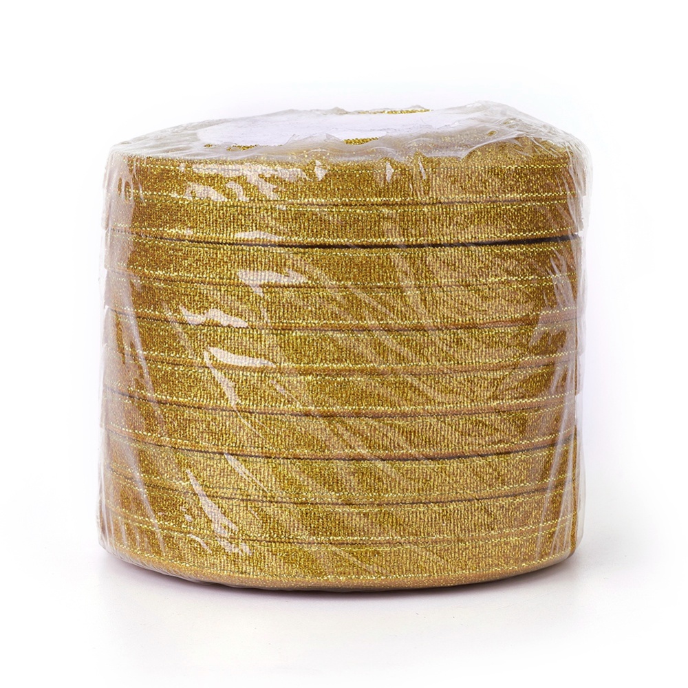 PandaHall 1/4"(6mm) Gold Sparkle Ribbon Valentine's Day Gifts Boxes Packages Satin Ribbon, about 25yards/roll(22.86m/roll) Polyester Gold