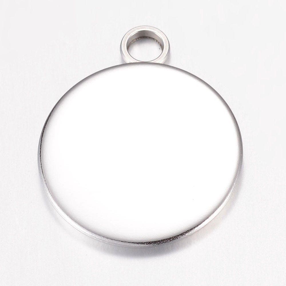 PandaHall 304 Stainless Steel Pendant Cabochon Settings, Flat Round, Stainless Steel Color, Tray: 18mm; 24x20x1.8mm, Hole: 3.5mm Stainless...