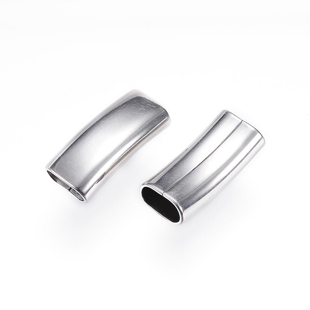 PandaHall 304 Stainless Steel Tube Beads, Carved, Stainless Steel Color, 32x14x8mm, Hole: 12x6mm Stainless Steel Tube