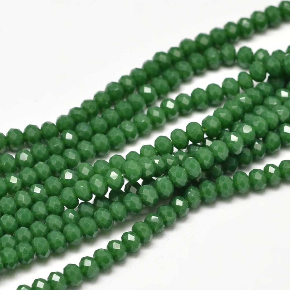 PandaHall Faceted Rondelle Glass Beads Strands, Green, 3x2mm, Hole: 1mm; about 150pcs/strand, 13.6" Glass Rondelle Green