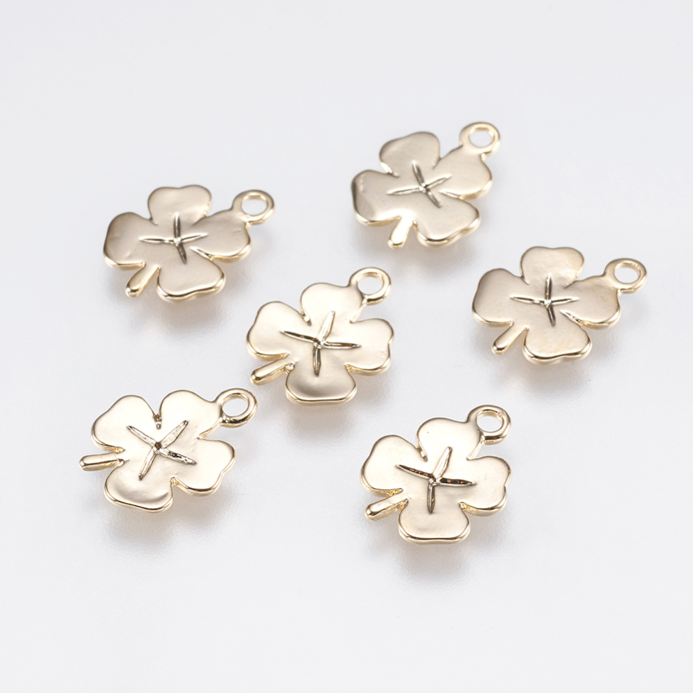 PandaHall Brass Charms, Clover, Real Gold Plated, 11x8x0.8mm, Hole: 1.2mm Brass Clover