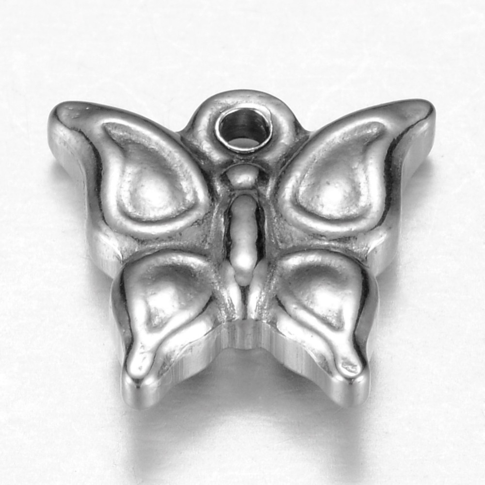 PandaHall 304 Stainless Steel Charms, Butterfly, Stainless Steel Color, 11x11x3.5mm, Hole: 1mm Stainless Steel Butterfly