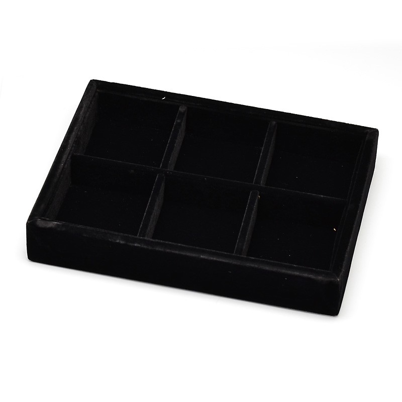 PandaHall Wooden Cuboid Jewelry Presentation Boxes, Covered with Velvet, 6 Compertments, Black, 20x15.2x3.2cm Velvet+Wood Black