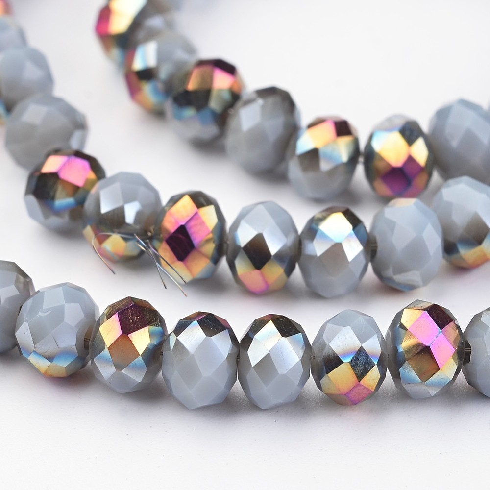 PandaHall Electroplate Glass Beads Strands,  Half Plated, Faceted Rondelle, Gray, 6x4mm, Hole: 1mm; about 100pcs/strand, 15.7'' Glass...