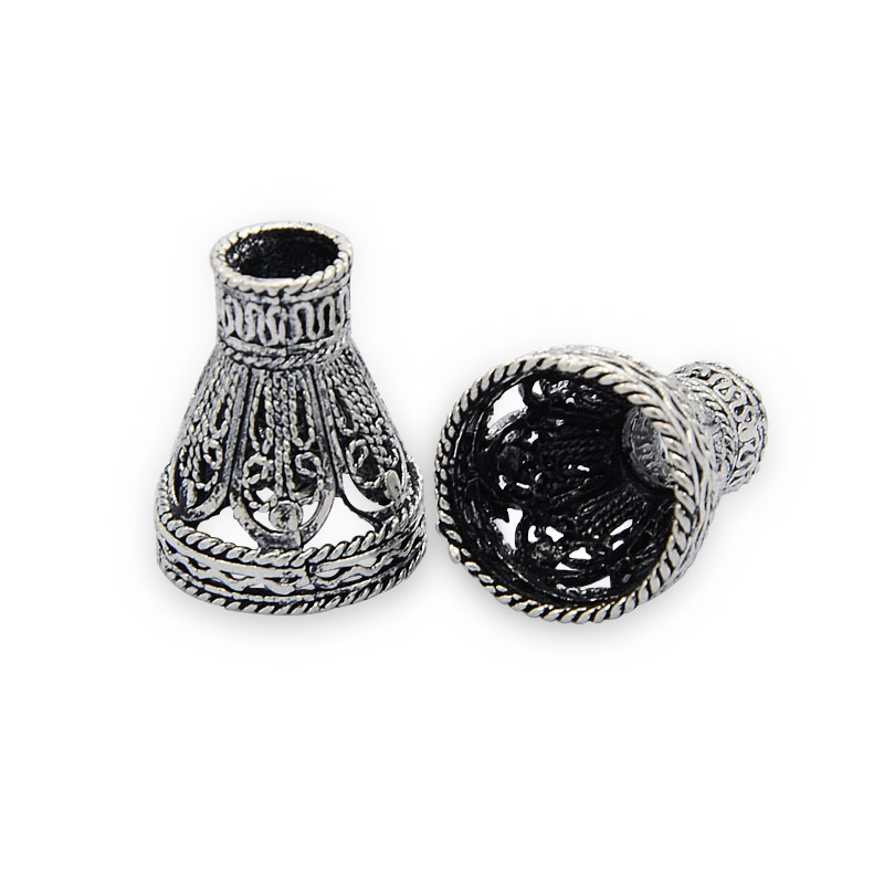 PandaHall Brass Bead Cones, Apetalous, Antique Silver, 18x15mm, Hole: 5mm and 12mm Alloy