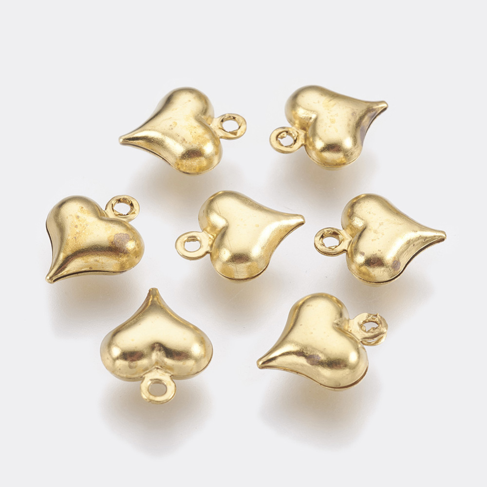PandaHall Brass Pendants, Lead Free and Cadmium Free and Nickel Free, Unplated, Heart, Size: about 9mm wide, 11.5mm long, 4.5mm thick, hole...