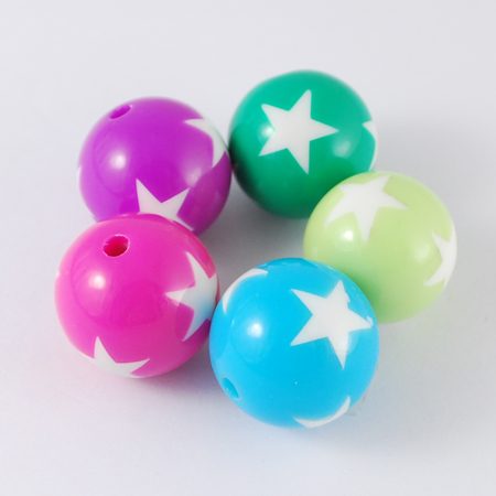 PandaHall Mixed Opaque Acrylic Ball Beads, with Star Pattern, 19mm, Hole: 3mm Acrylic Round Multicolor