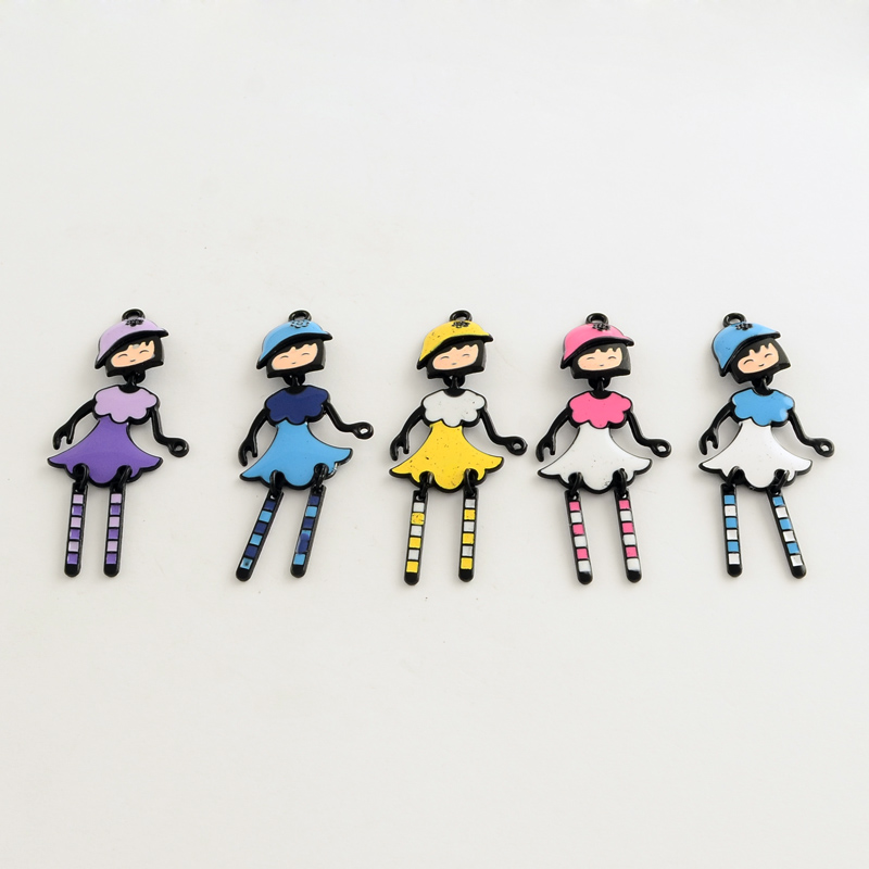 PandaHall Modern Girl Zinc Alloy Enamel Big Pendants, Nickel Free, Gunmetal, Mixed Color, 61x25x2mm, Hole: 2mm Alloy+Enamel Human Multicolor