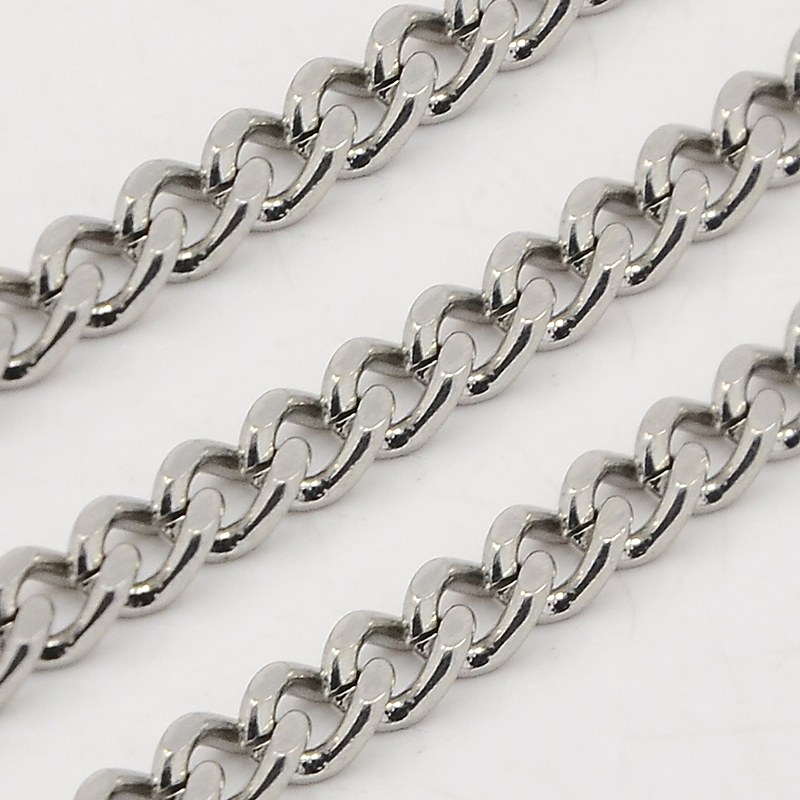 PandaHall 304 Stainless Steel Twisted Chains, Faceted, Stainless Steel Color, 5x3.5x2mm; Chain length: 10m Stainless Steel