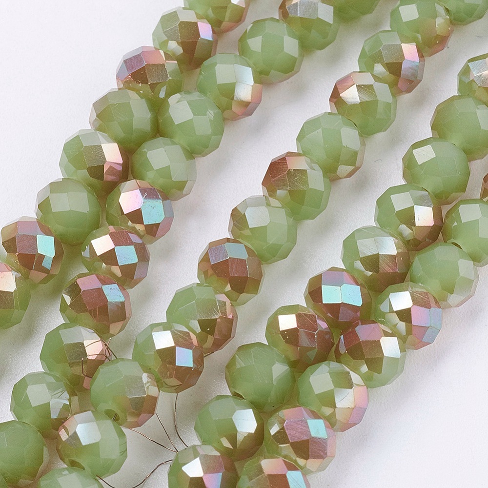 PandaHall Electroplate Glass Faceted Rondelle Beads Strands, Imitation Jade, Half Plated, DarkKhaki, 6x4mm, Hole: 1mm; about 100pcs/strand...