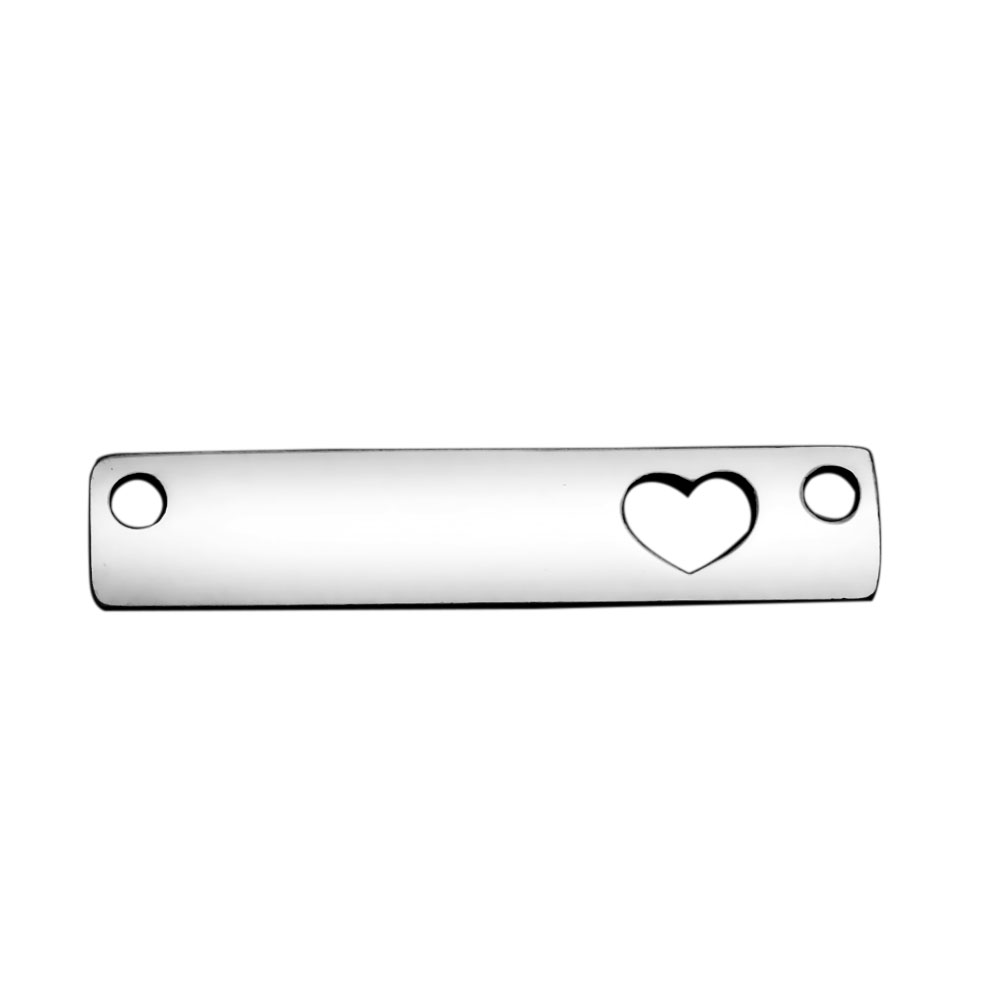 PandaHall 304 Stainless Steel Links, Rectangle with Heart, Stainless Steel Color, 24.8x4.8x1mm, Hole: 1.5mm Stainless Steel Rectangle