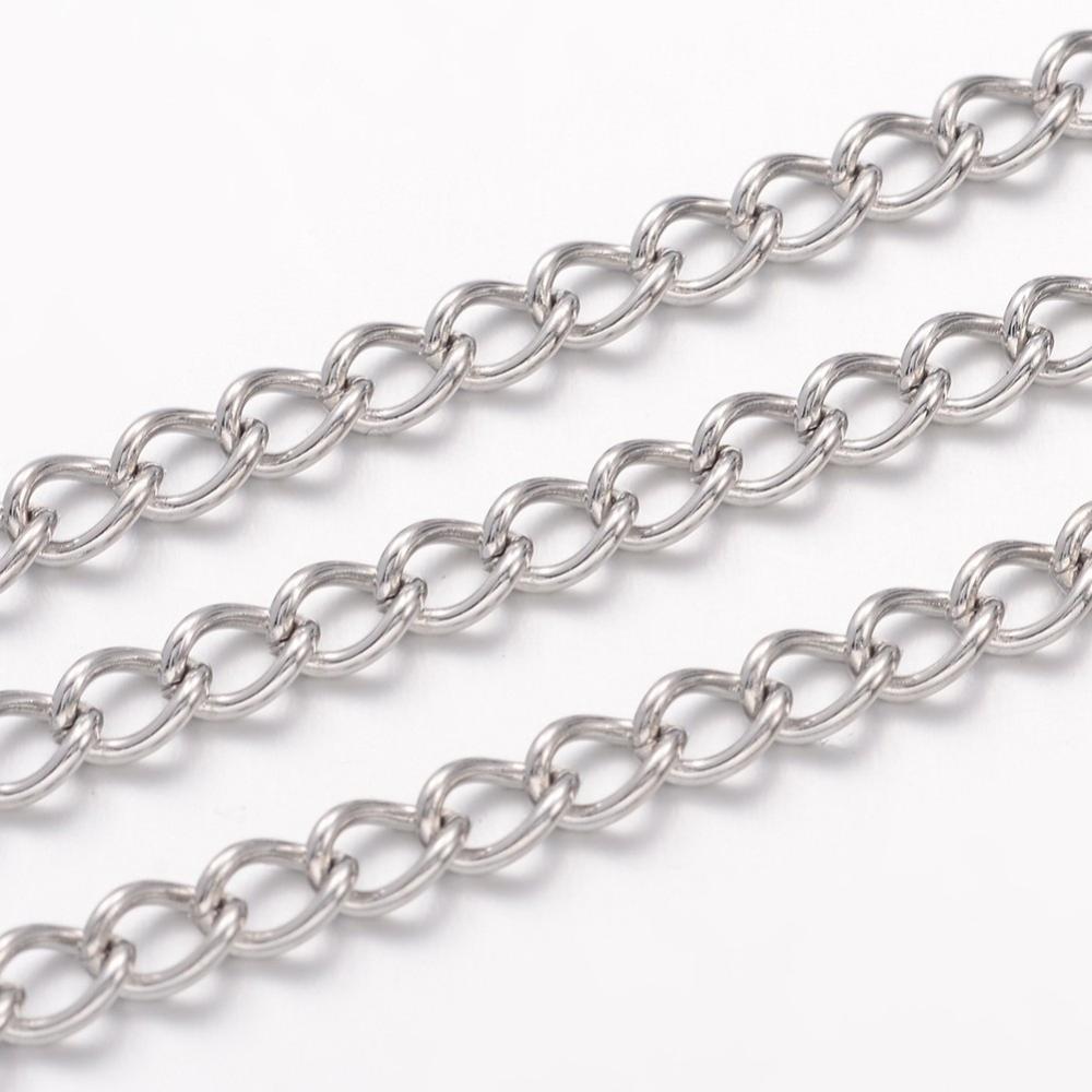 PandaHall 304 Stainless Steel Twisted Chains, Curb Chains, with Spool, Stainless Steel Color, 5x3.5x0.8mm; about 10m/roll Stainless Steel
