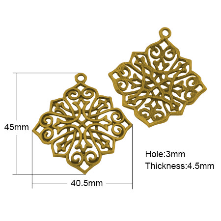 PandaHall Tibetan Style Pendants, Lead Free, Flower, Antique Golden, 45x40.5x4.5mm, Hole: 3mm Alloy Flower