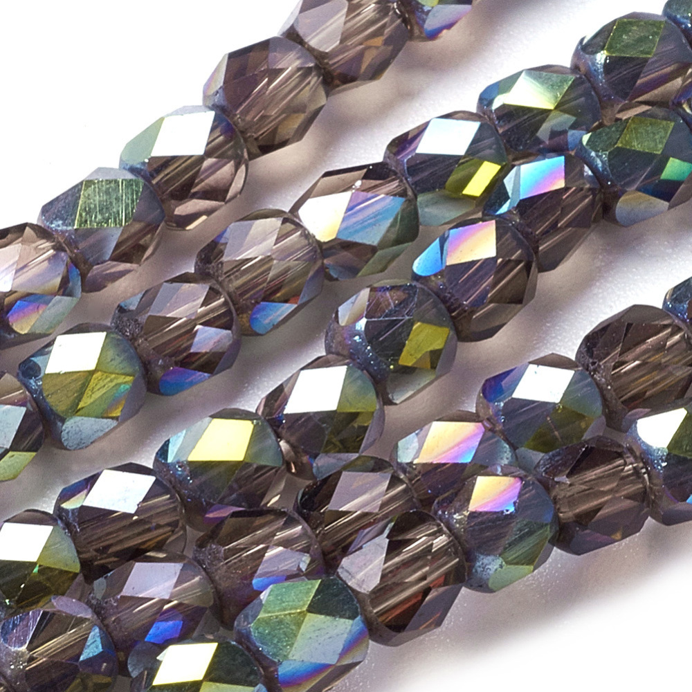 PandaHall Electroplate Glass Beads Strands, Half Rainbow Plated, Faceted, Cube, Purple, 4x4x4mm, Hole: 1mm, about 100pcs/strand, 15.7" Glass...
