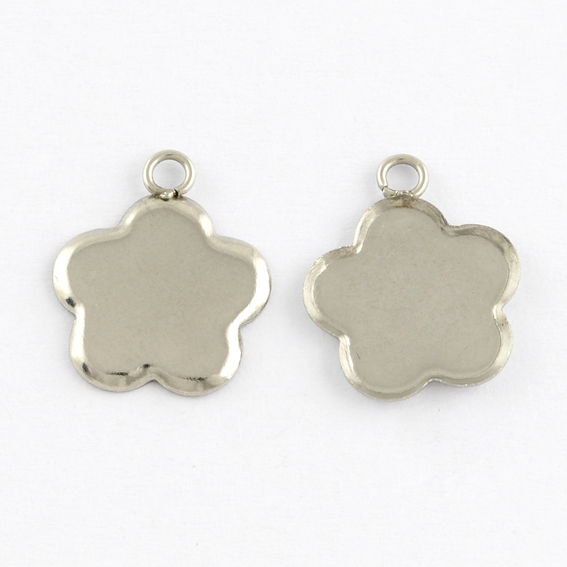 PandaHall Flower Stainless Steel Cabochon Settings Pendants, Stainless Steel Color, Tray: 12x12mm; 15x12x1mm, Hole: 2mm Stainless Steel...