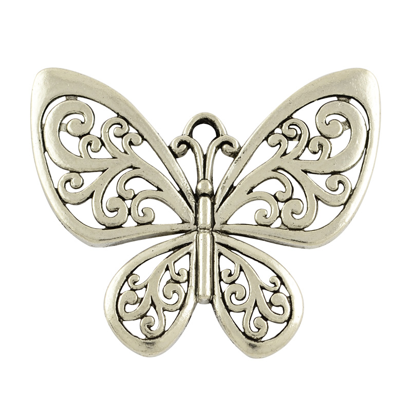 PandaHall Tibetan Style Alloy Pendants, Butterfly, Lead Free & Cadmium Free, Antique Silver, 48.5x56x2.5mm, Hole: 4mm Alloy Butterfly
