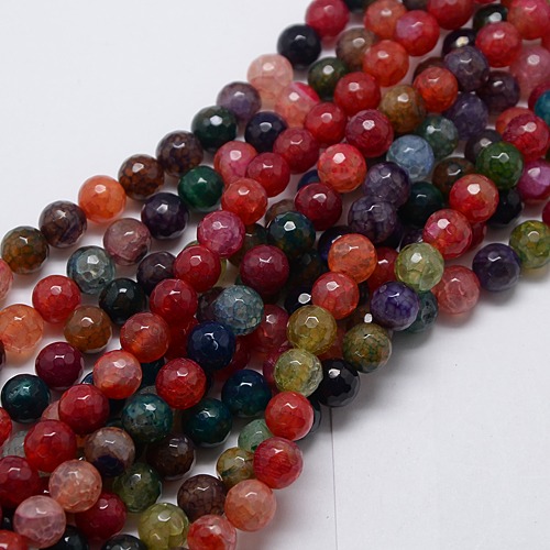 PandaHall Natural Agate Round Beads Strand, Dyed, Faceted, Mixed Color, 8mm, Hole: 1mm; about 47pcs/strand, 15.35" Natural Agate Round...