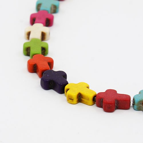 PandaHall Cross Synthetic Turquoise Beads Strands, Dyed, Mixed Color, 10x7x3mm, Hole: 1mm; about 40pcs/strand, 15.75" Synthetic Turquoise...