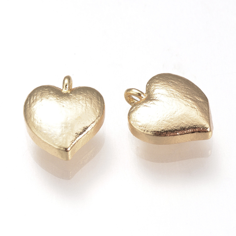 PandaHall Brass Charms, Real Gold Plated, Heart, 9x7x3mm, Hole: 1mm Brass Heart