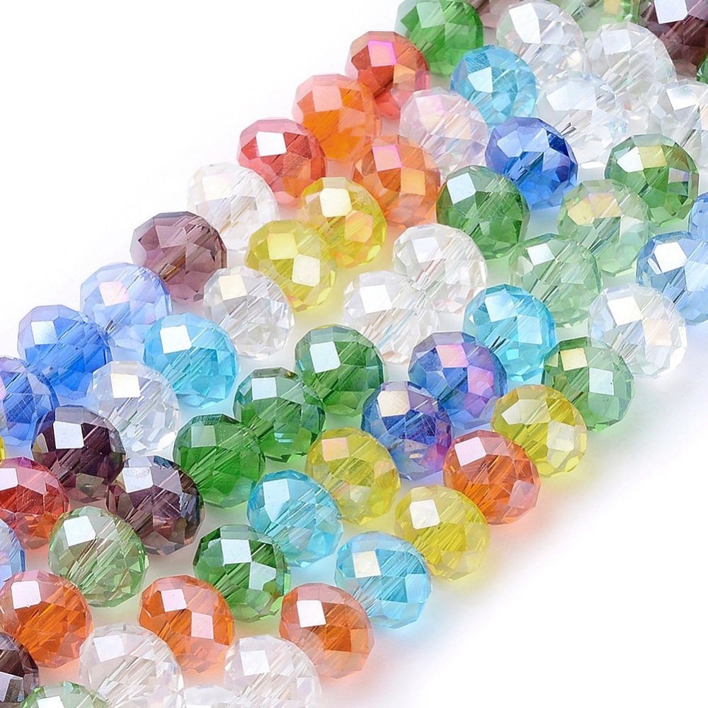 PandaHall Electroplate Glass Bead Strands, Faceted, Rondelle, Mixed Color, 8x6mm, Hole: 1mm; about 71pcs/strand, 17.3" Glass Rondelle...