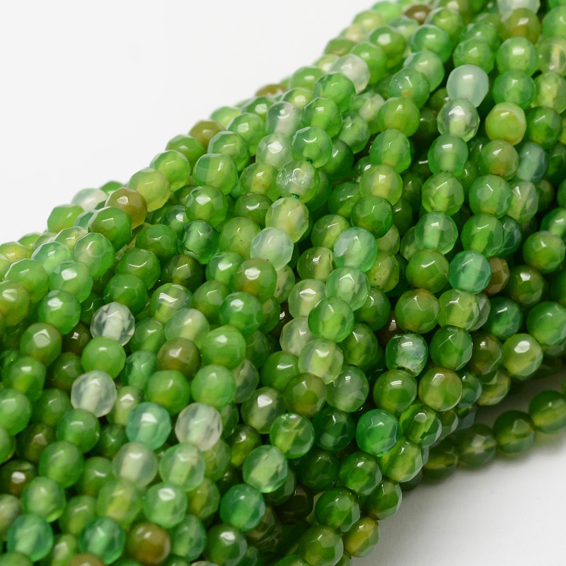 PandaHall Faceted Natural Agate Round Beads Strands, Dyed, SeaGreen, 4mm, Hole: 1mm; about 92pcs/strand, 15.3" Natural Agate Round Green