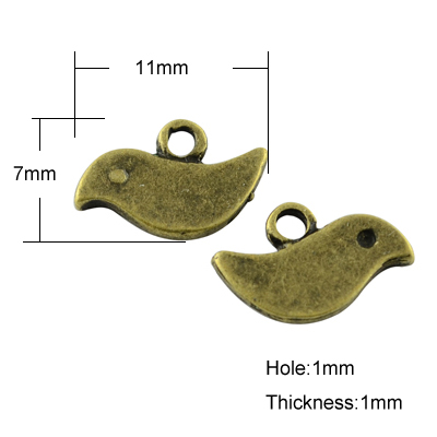 PandaHall Tibetan Style Charms, Lead Free & Nickel Free, Bird, Antique Bronze, 7x11x1mm, Hole: 1mm Alloy Bird