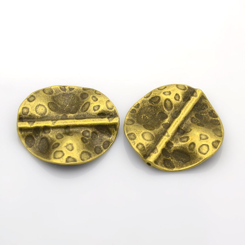 PandaHall Tibetan Style Alloy Leaf Beads, Twist, Nickel Free, Antique Bronze, 30x29x3mm, Hole: 0.5mm Alloy Leaf