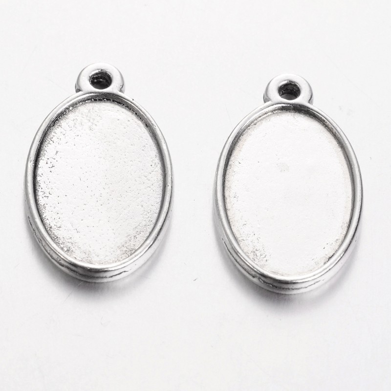 PandaHall Tibetan Style Pendant Cabochon Settings, Lead Free and Cadmium Free, Oval, Two sides are the same, Antique Silver Color, Size...