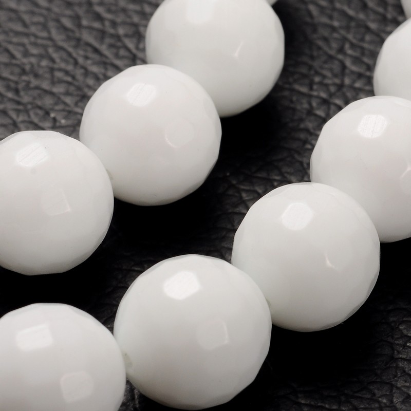 PandaHall Natural Gemstone Beads Strands, White Jade, Faceted Round, White, about 12mm in diameter, hole: 1mm, 33 pcs/strand, 15" White Jade...