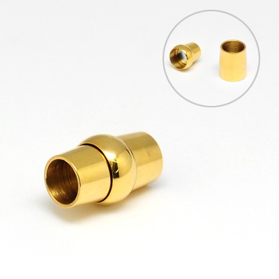 PandaHall 304 Stainless Steel Magnetic Clasps, Barrel, Golden, 15x8~10mm, Hole: 5~6mm Stainless Steel Barrel